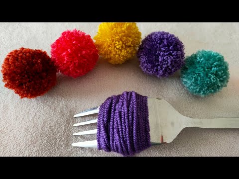 Super Easy Pom Pom Making Ideas with Fork - Hand Embroidery Amazing Trick