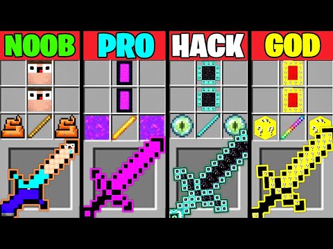 Minecraft Battle: SUPER SECRET SWORD CRAFTING CHALLENGE NOOB vs PRO vs HACKER vs GOD Funny Animation