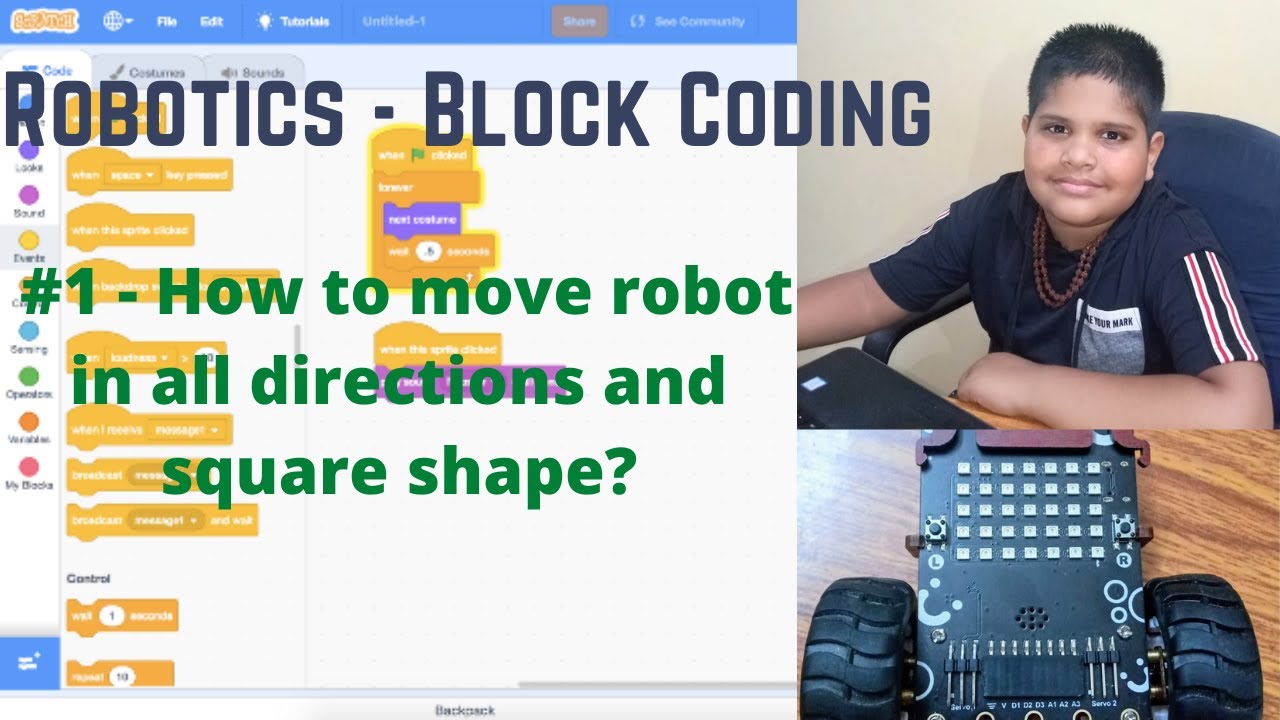 Robotics - Block Coding|Block Programming #1 - How to move robot in all directions and square shape?