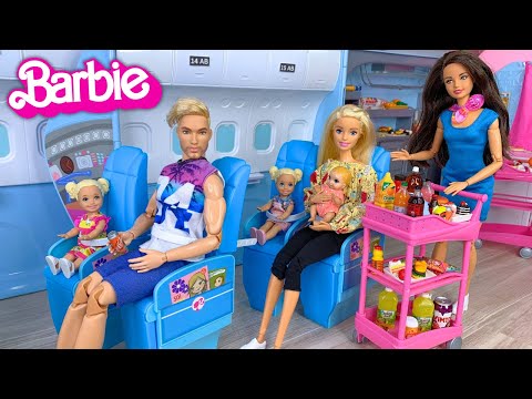 Barbie & Ken Doll Family Airplane Travel Routine