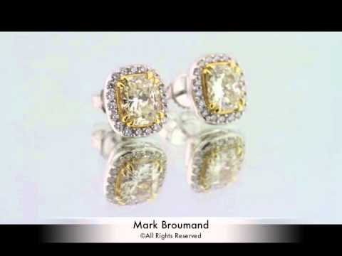 4.22ct Fancy Light Yellow Cushion Cut Diamond Stud Earrings-Mark Broumand
