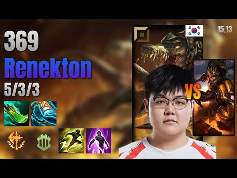 369 Top Renekton vs Jarvan IV lol KR solo rank Full Game 15.13 | 369 레넥톤 vs 자르반 4세