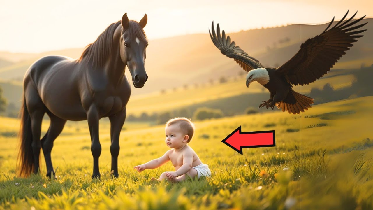 UM CAVALO CONDENADO AO ABATE SALVA O NETO DE UM FAZENDEIRO DO ATAQUE DE UMA ÁGUIA FAMINTA