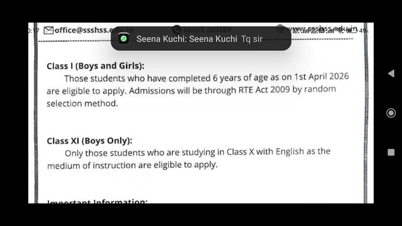 Sri Sathya Sai school admission 2026 notification details.