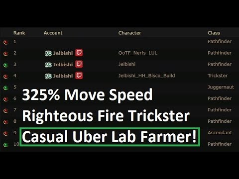 [3.1 Path of Exile] 325% Move Speed Righteous Fire??? Tanky Uber Lab Farming Trickster!!!