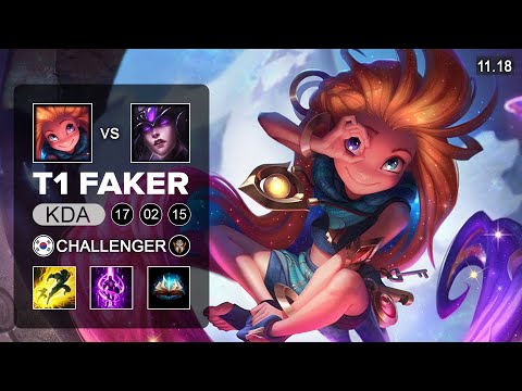 T1 Faker Zoe Mid vs Syndra - KR Challenger - Season 11 Patch 11.18