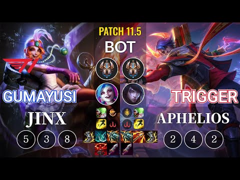 T1 Gumayusi Jinx vs Trigger Aphelios Bot - KR Patch 11.5