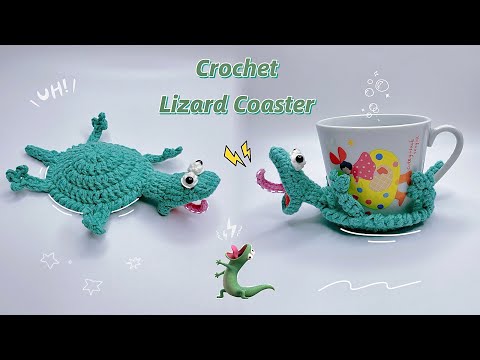 Crochet Lizard Coaster🦎| Flipping Over Cup Mat | Easy & Cute Tutorial