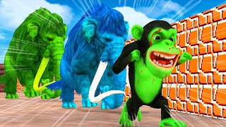 5 Giant Zombie Mammoths Chasing Funny Monkey Esacape Maze Temple Run Game | Funny Animals Doodles