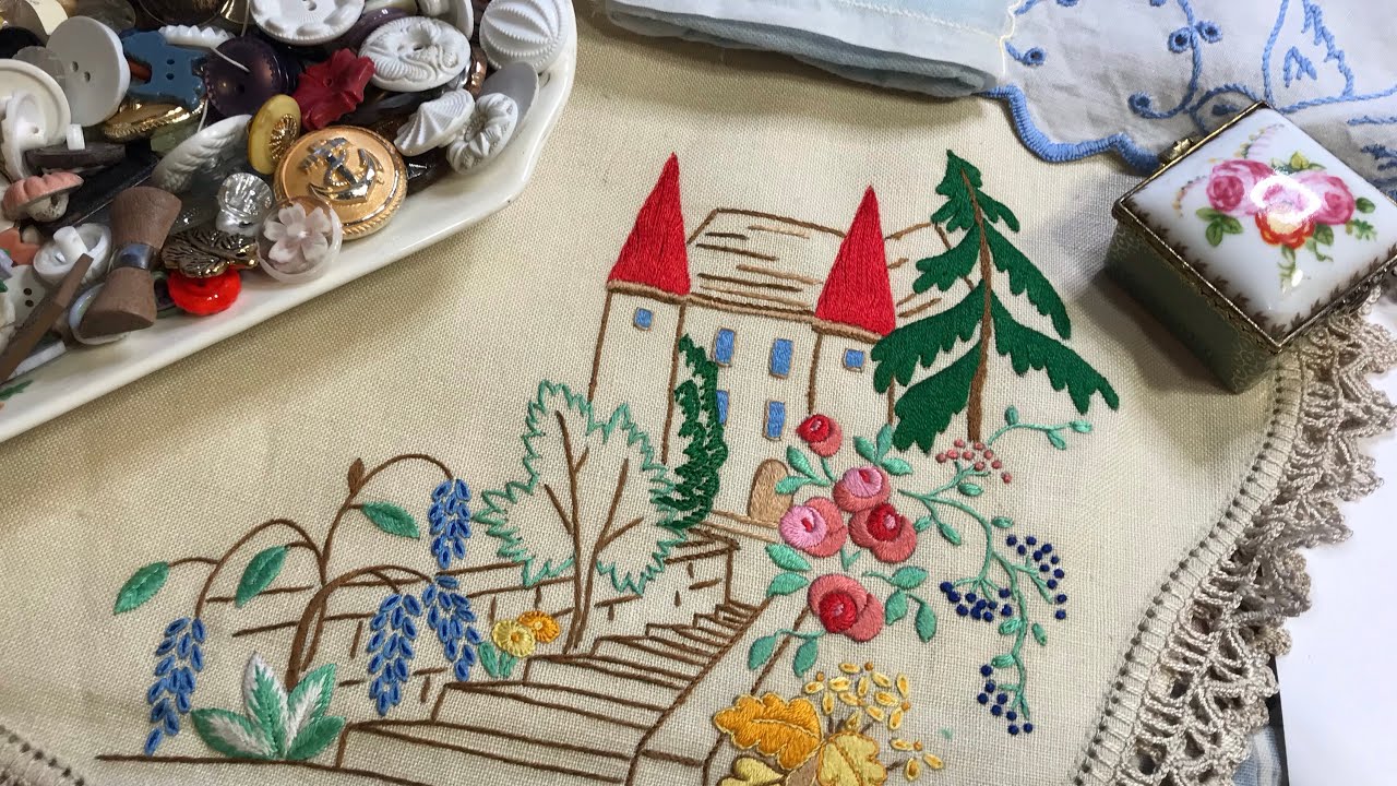 #ThriftyThursday vintage linen, doilies, embroidery & buttons haul for slow stitch + Happy Mail