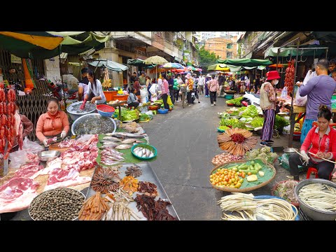 Cambodian Two Busy Market In Phnom Penh City - Routine Fresh Food & People Lifestyle At The Market