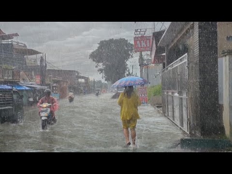 CRAZY RAIN! A VILLAGE PARADISE DESTROYED BY ASIA'S BIGGEST RAIN STORM AND WIND STORM 😴