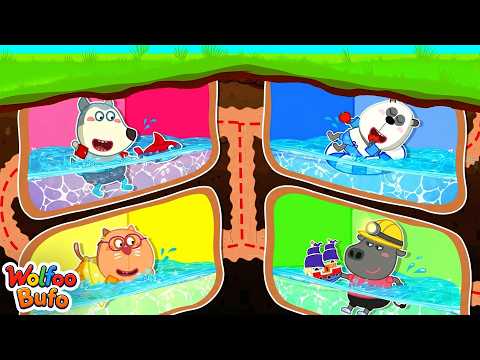 Fun Playtime With Four Colors Swimming Pool Challenge Underground | Wolfoo and Bufo
