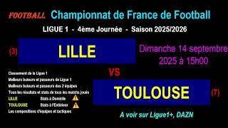 LILLE - TOULOUSE : 4ème journée de Ligue 1 - Stats, infos, pronos - Football saison 2025-2026