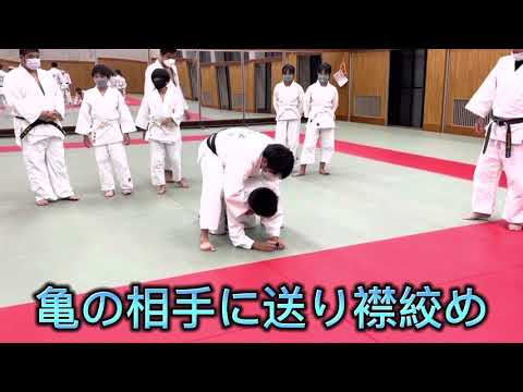【JUDO 柔道】寝技　亀の相手に送り襟絞め