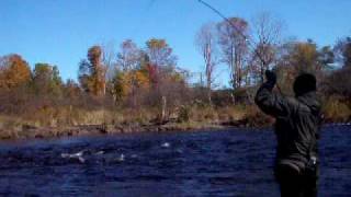 Jesse Haller fighting King Salmon on Salmon River Pulaski NY