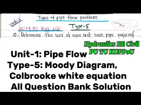 Unit-1:Pipe Flow|Type-5|Moody Diagram Numerical|Hydraulics BE Civil PU TU KU PoU