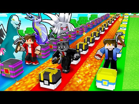 CORRIDA de LUCKY PIXELMON com POKEMON INICIAL vs LENDARIO vs ULTRA BEAST no MINECRAFT