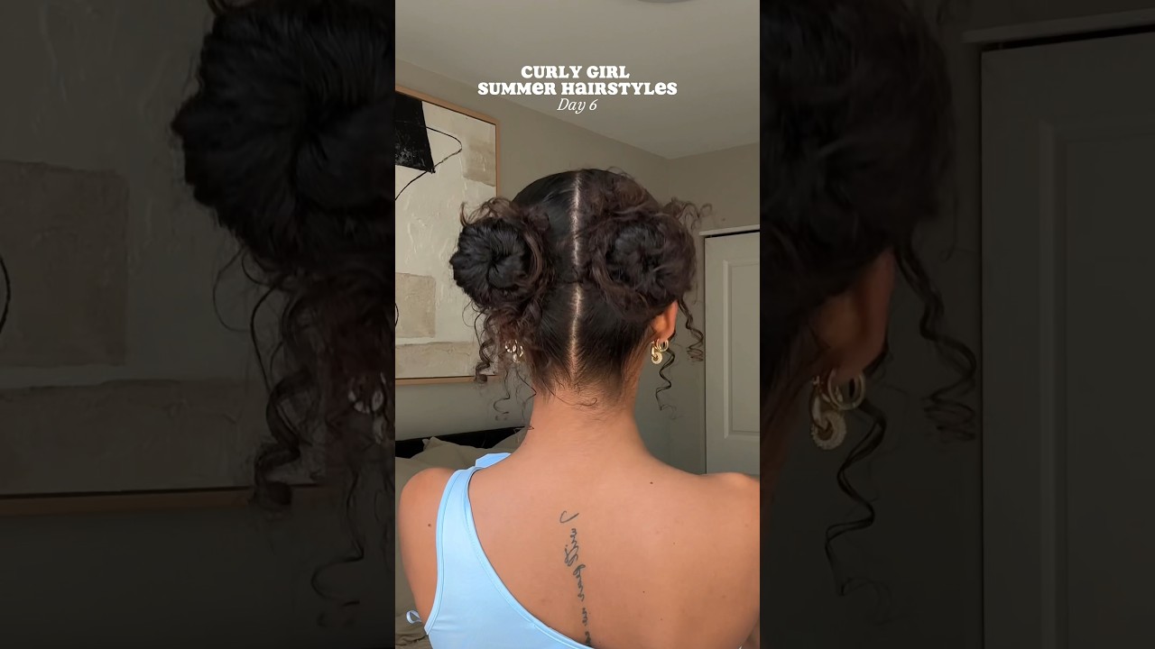 Curly space buns🩵 #curlyhair #curlyhairstyles #hairinspo