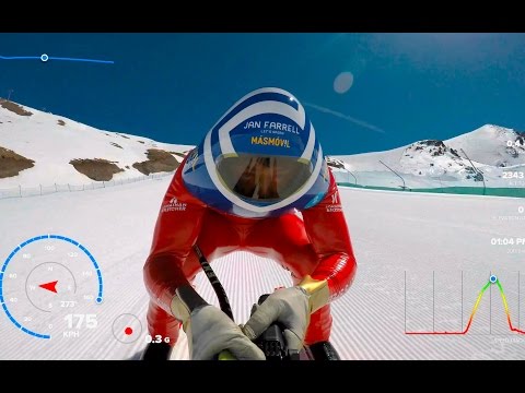 POV Speed Ski 4K down metal ramp - 196kph GoPro data overlays