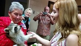 Jackie Evancho sings to Trouper the blind raccoon