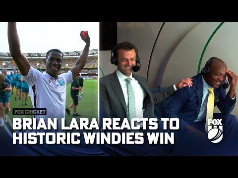 Brian Lara reacts to the West Indies' historic win over Australia at the Gabba |  Fox Cricket
