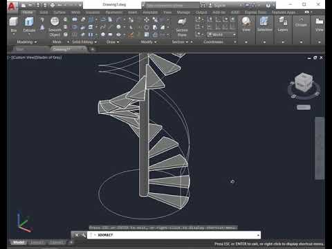 AutoCAD 3D Spiral stair With Railing