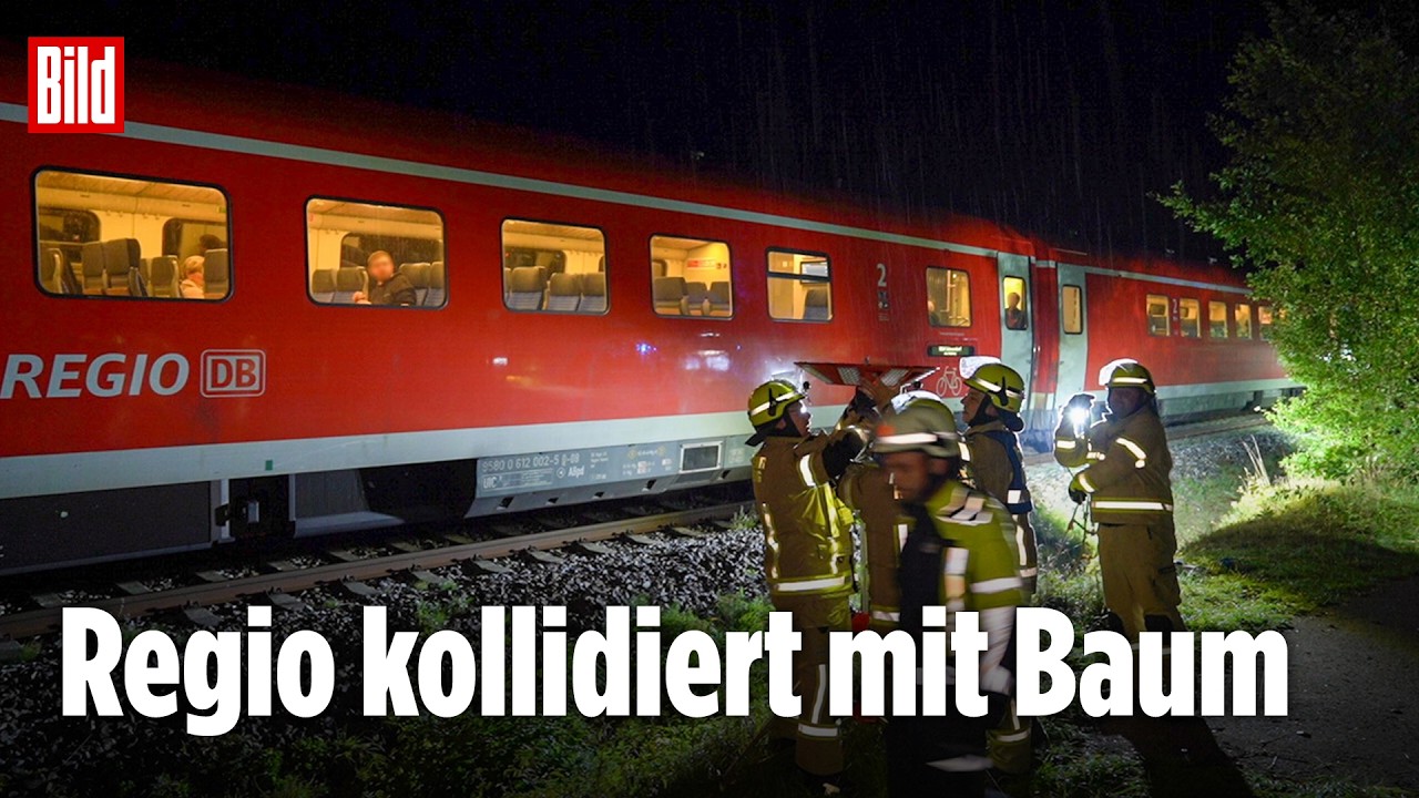 BAYERN: 35 Passagiere sitzen nach Crash mit Baum im Regionalzug fest