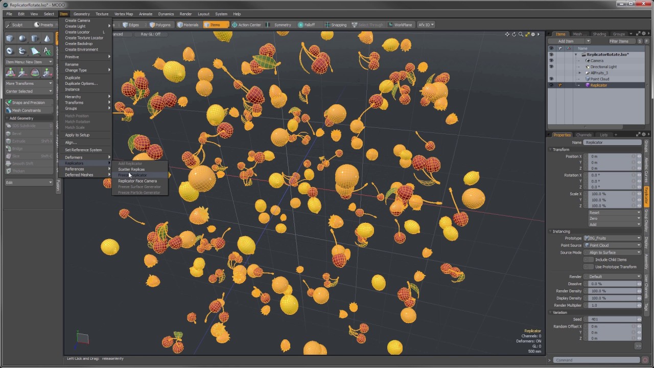 MODO Quick Tip -- Transform objects inside a Replicator