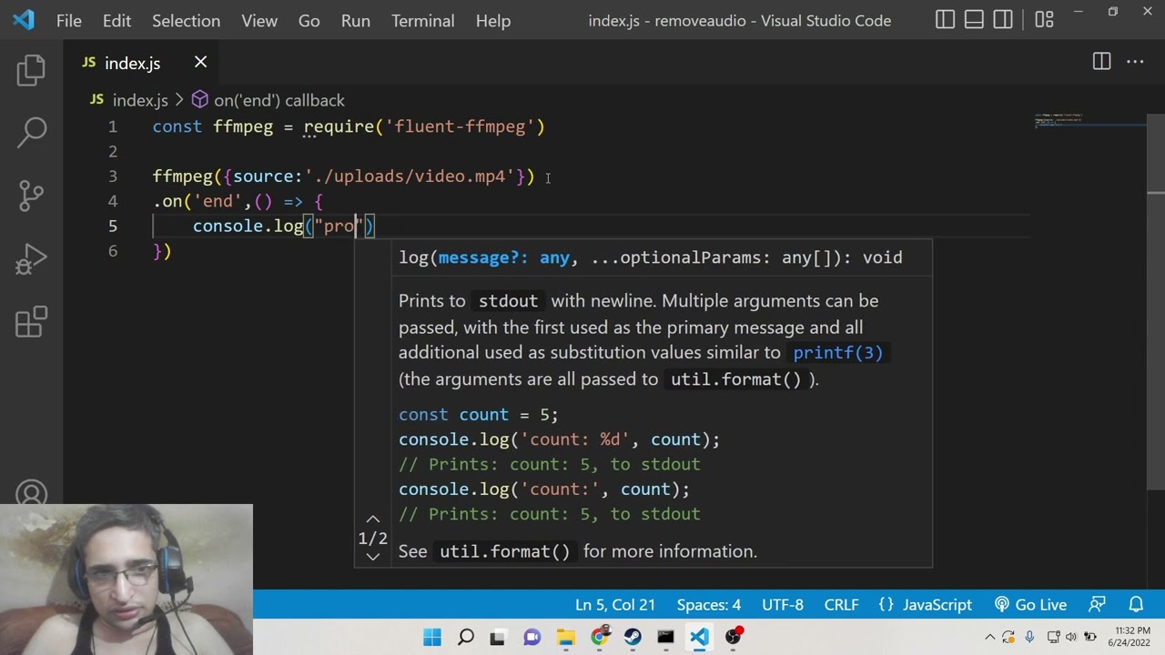 Node.js Fluent-FFMPEG Example to Remove Video Stream From MP4 Video File Using noVideo() Method