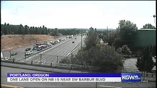 Live cam: Traffic still backed up on NB I-5 in Portland as only one lane remains open