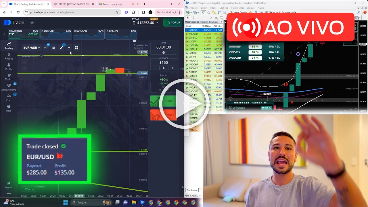 🎥🔴 TRADE AO VIVO NA POCKET OPTION ✅ $𝟏𝟐.𝟓𝟑𝟕 OPERANDO AO VIVO NO INDICADOR TARGET EM OPÇÕES BINÁRIAS