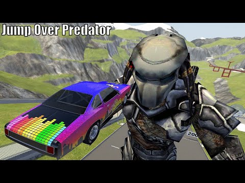 High Speed Car Jumps Over Giant PREDATOR - BeamNG.drive Insane Jumps (beamng gameplay)