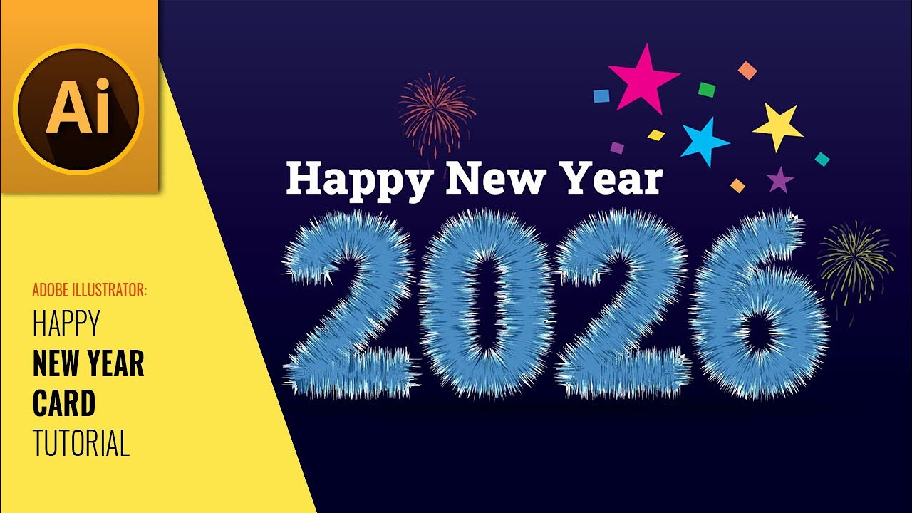 Easy Vector 2026 New Year Wishes Card in Adobe Illustrator | Beginner Tutorial