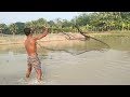 Village Traditional Cats Net Fishing From Bill Catching Fishi With Cast Net