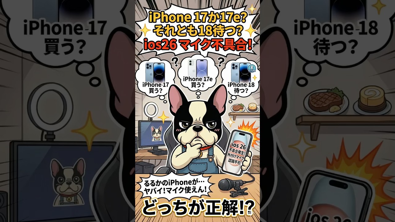 iPhoneがios26で外付けマイク使えないバグ発生中だから、iPhone17か17e買うか！iPhone18まで待つか悩んでる。っかiPhone17以降は正常に使えてるのかな？
