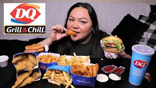 Dairy Queen Spicy Flamethrower Burger, Cheese Curds & Onion Rings Mukbang | AngelaEats