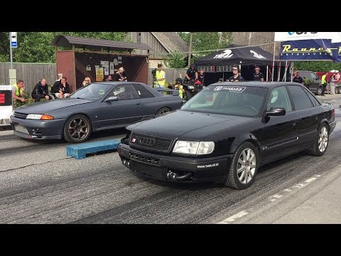 Audi S4 C4 2.2TQ 20v vs Nissan Skyline GT-R R32 RB30DET 1/8 mile drag race