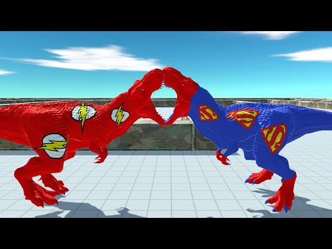 ⚡️FLASH & SUPERMAN T-REX DEATH RUN - 🦖Animal Revolt Battle Simulator🦕