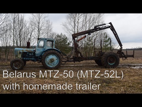 Tractor Belarus MTZ-50 (MTZ-52L) and Homemade Trailer with Wheels Drive (1080p)