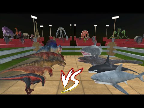 Death Arena - DINOSAUR TEAM VS AQUATICS TEAM - Animal Revolt Battle Simulator