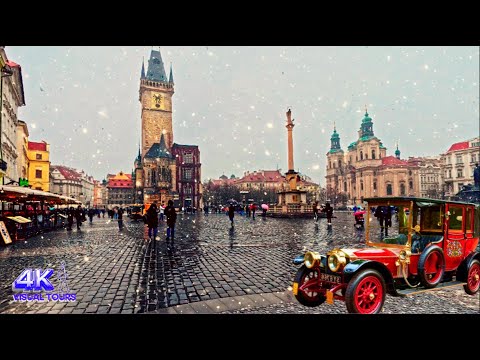 February Snowfall in Prague 2025! A Magical Walk Through the City Centre! ❄️ #4k
