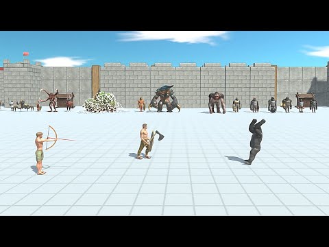 2 VS 1 ALIEN WITH ANCIENT HUMANS VS MUTANT PRIMATES - Animal Revolt Battle Simulator