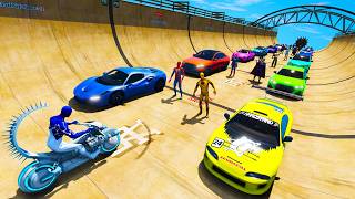 Super-Heróes e Vilões GTA V ragdoll com Supercars & Caminhões! Hard Skateboard Ramp challenge