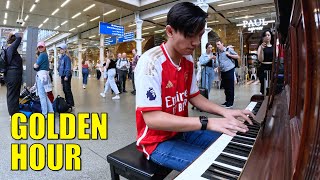 When I Play JVKE Golden Hour Piano at Train Station | Cole Lam