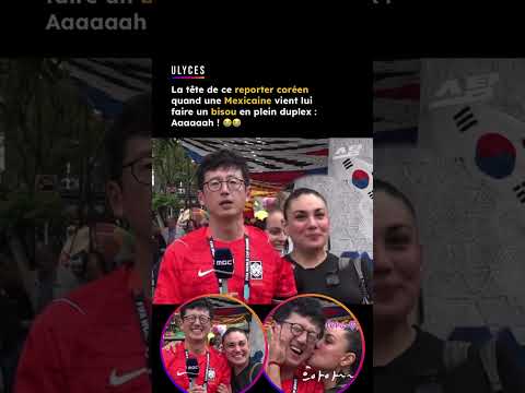 La tête de ce reporter coréen quand une Mexicaine vient lui faire un bisou en plein duplex 😭😭