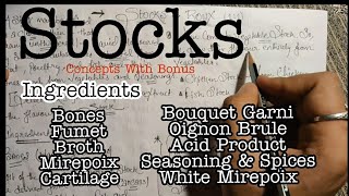Stocks  (Stock Ingredients ) In Detail |Hotel Management Tutorial in Hindi & English | Culinary