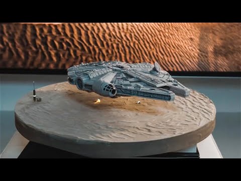 Real Levitating Millennium Falcon over Sand Dunes (Scale Model Diorama)