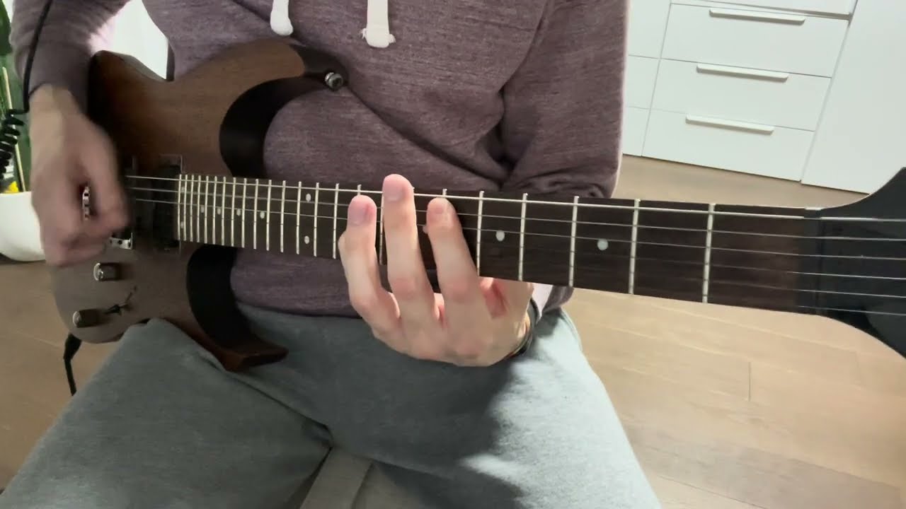 Roberto Barlocci playing an original thrash metal palm muting riff on electric guitar