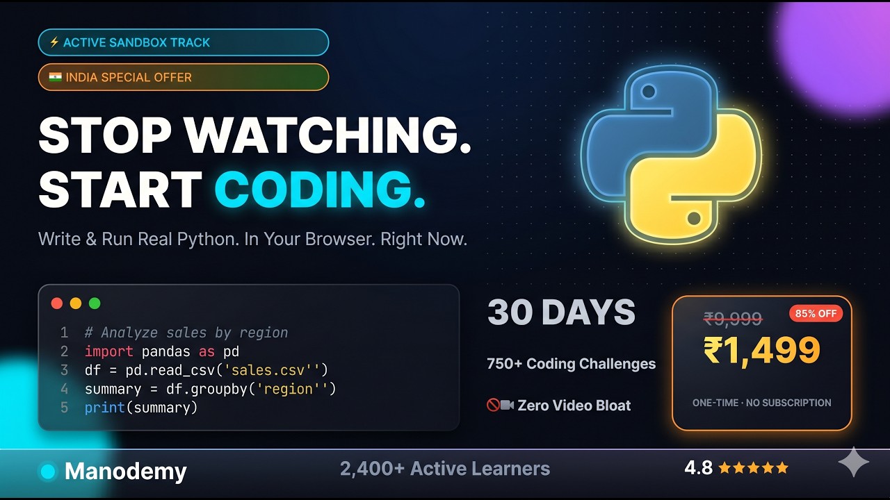 Manodemy Python course product demo
